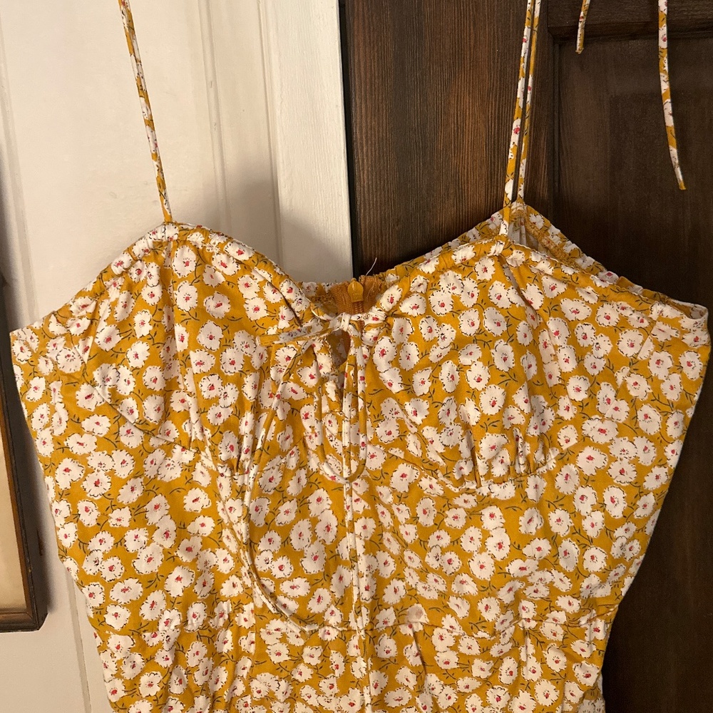 Rumor Yellow and White Floral Structured Mini Sundress, AUS size 12/US size 8